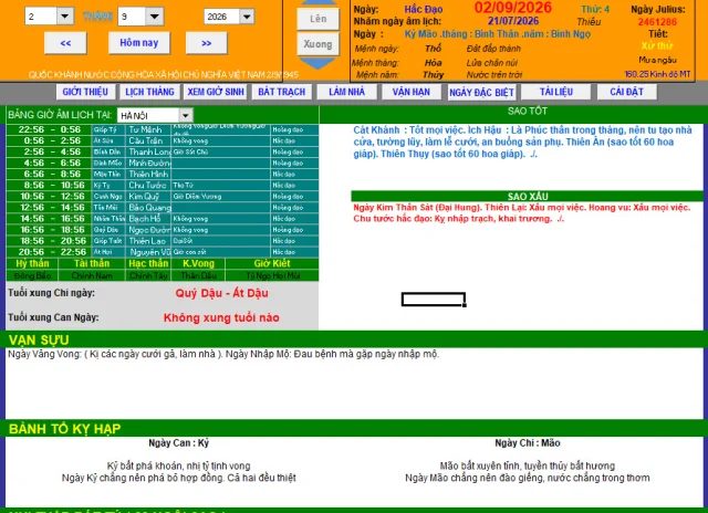 Lịch Vạn Niên Excel Tự Động Ứng dụng xem ngày tháng tốt, phong thủy, tử vi 2